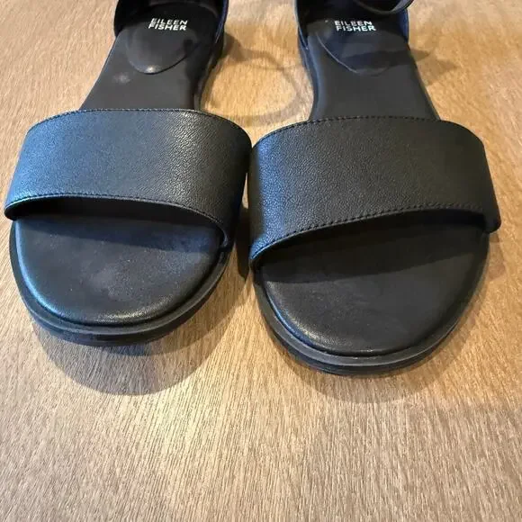 Eileen Fisher Razz 10 tumbled leather ankle strap sandal 2828 - Picture 7 of 8